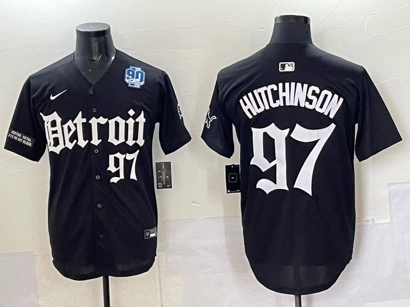 Men 2025 Detroit Lions 97 Hutchinson Black NFL jersey 007